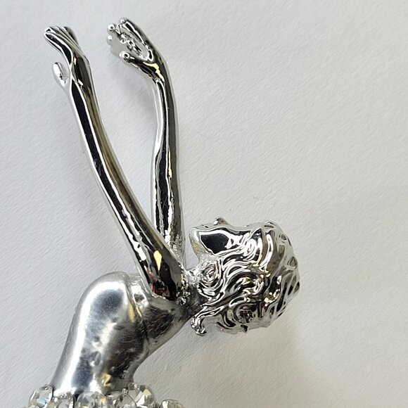 Rhinestone Ballet Dance Brooch Pin Silver tone Dancer Brooch - Picture 9 of 13
